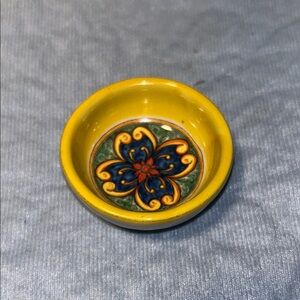 Miniature Yellow Ceramic Bowl with Floral Design Earring Dish